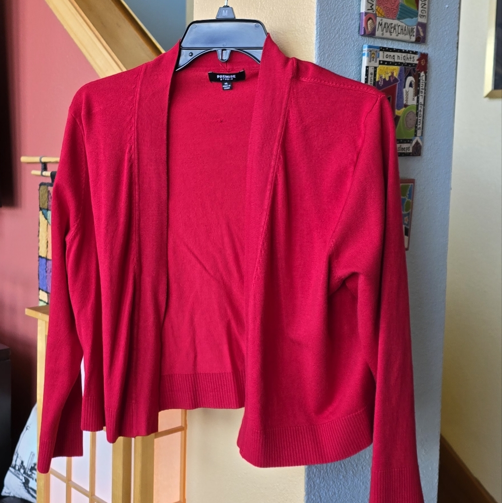 NWOT Premise lipstick red shrug fine knit open sweater size large